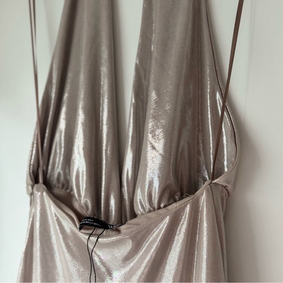 ZARA | Gold Lamé Halter Maxi Dress Backless Evening Gown - Picture 9 of 16
